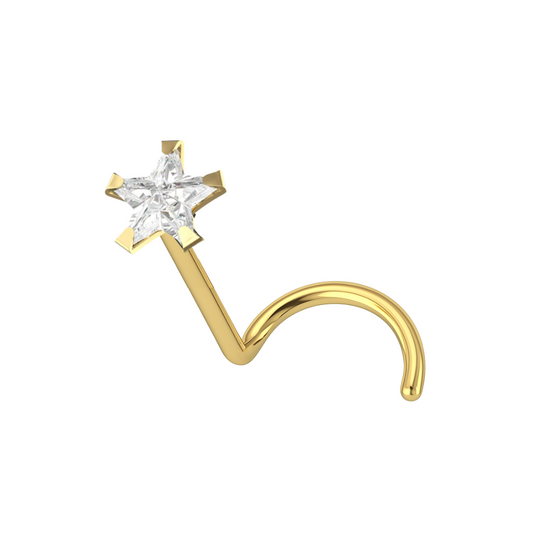 14K Gold Star CZ Jewelled Nose Screw - Monster Piercing