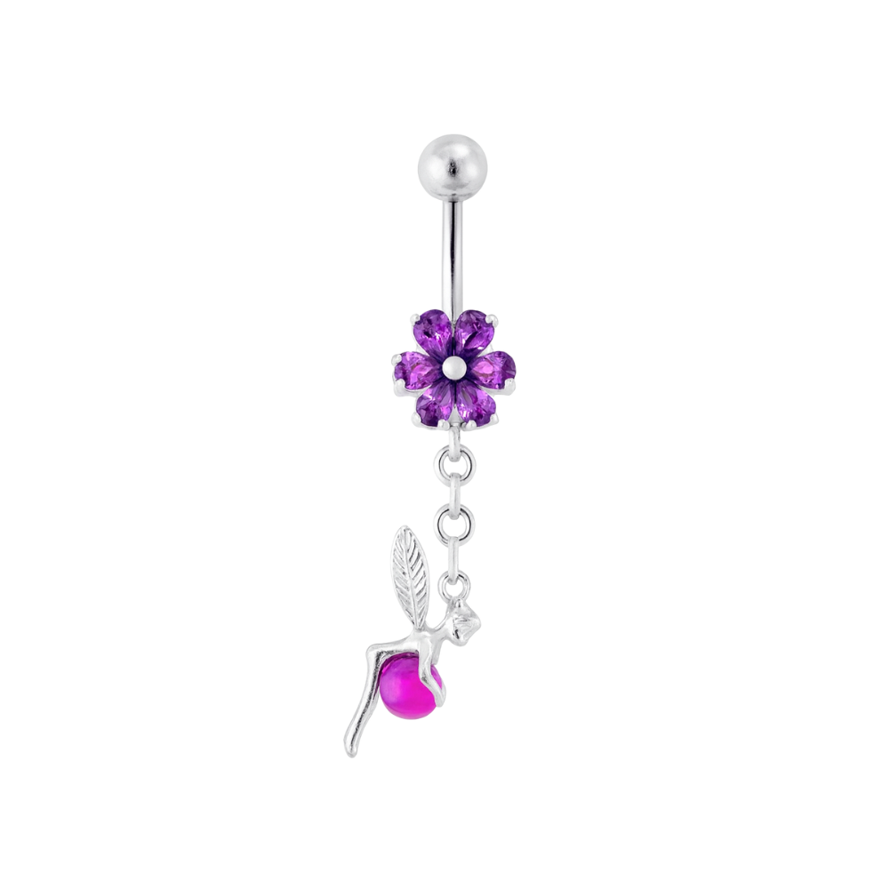 925 Sterling Silver Daisy Angel & Ball Jewelled Belly Ring - Monster Piercing
