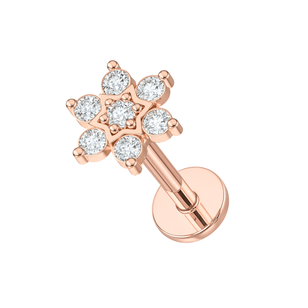 316L Surgical Steel Multi CZ Jewelled Daffodils Internally Threaded Flatback Stud