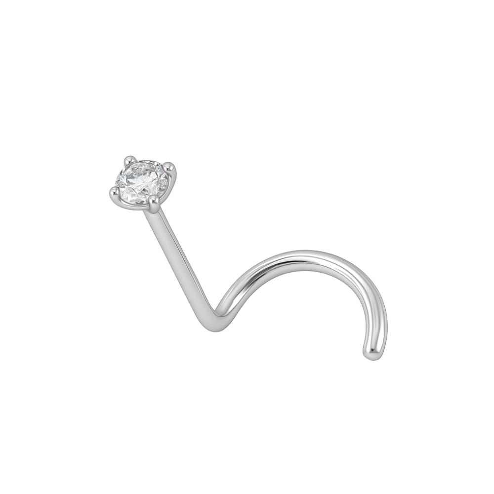 14K Gold Cubic Zirconia Set Nose Screw - Monster Piercing