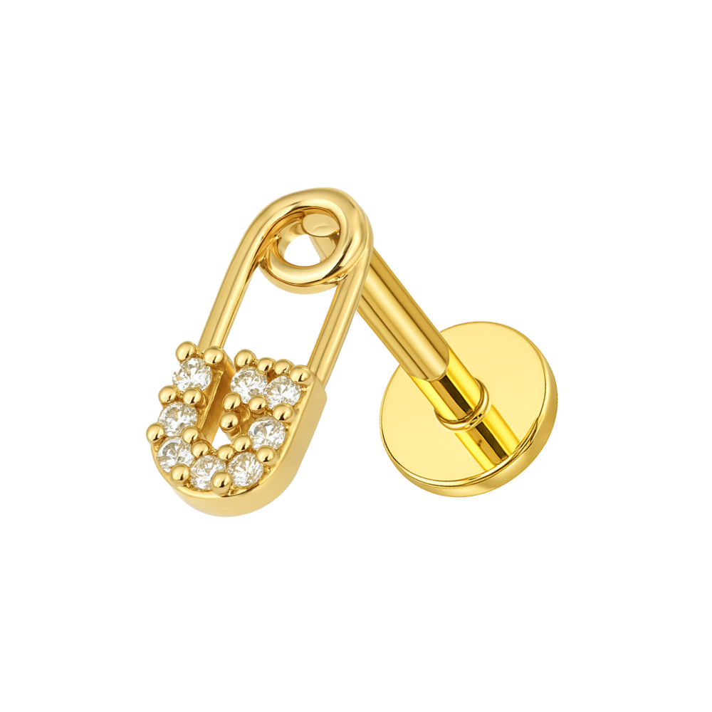 316L Surgical Steel Jewelled Safety Pin Flatback Cartilage Ear Stud