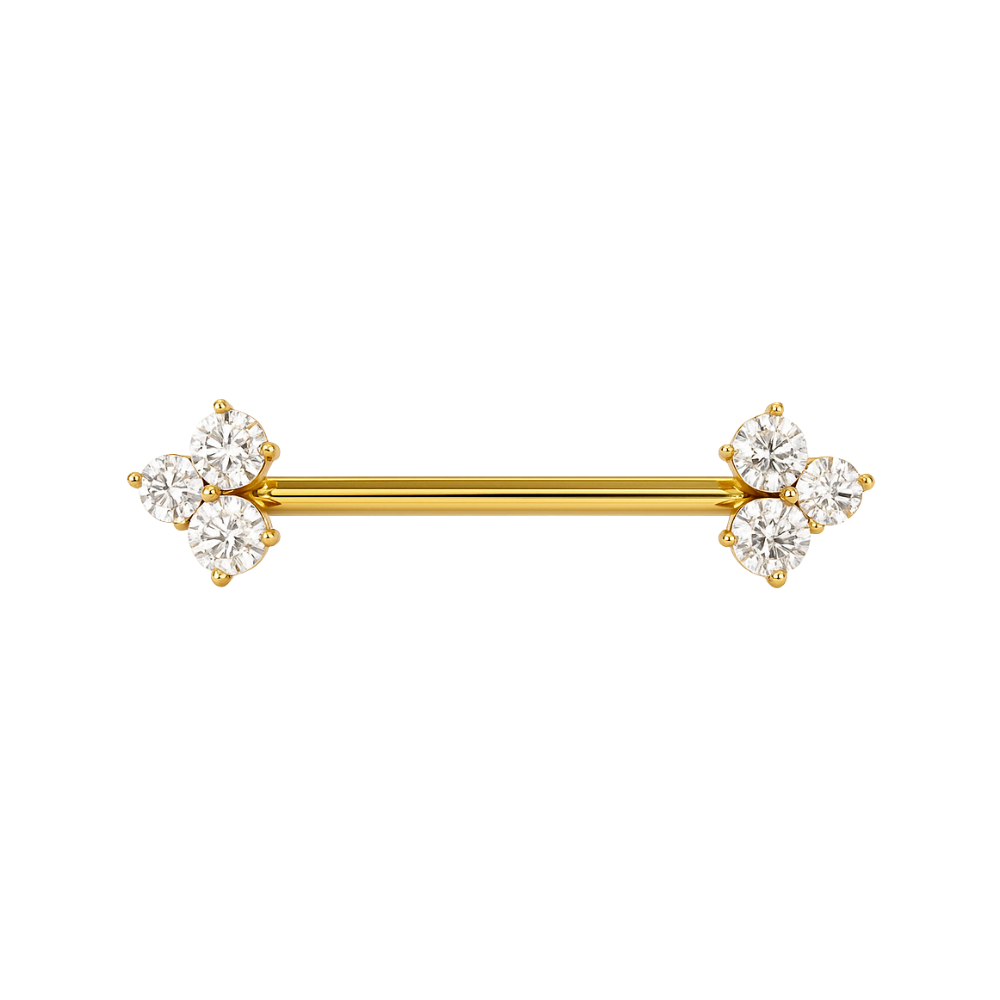 316L Surgical Steel Tri-Jewelled Arrow CZ Nipple Bar Gold