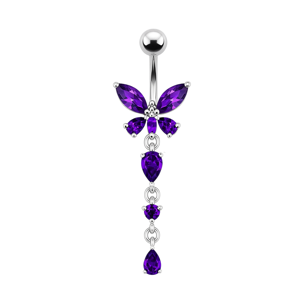 925 Sterling Silver Butterfly Dangling  Belly Ring - Monster Piercing
