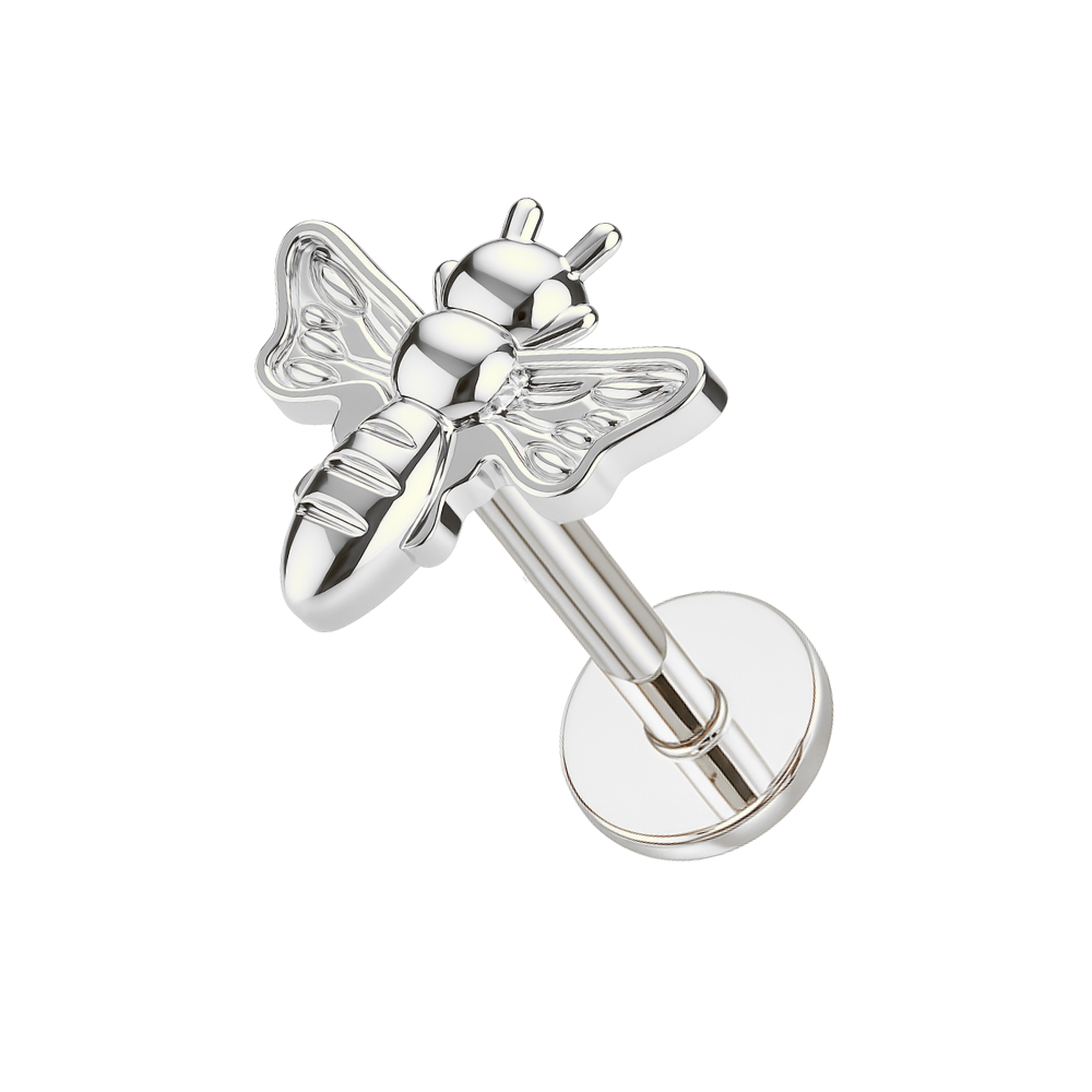 Silver CZ Bee Flatback Stud crafted from G23 Titanium, perfect for ear stacking and body jewelry enthusiasts.