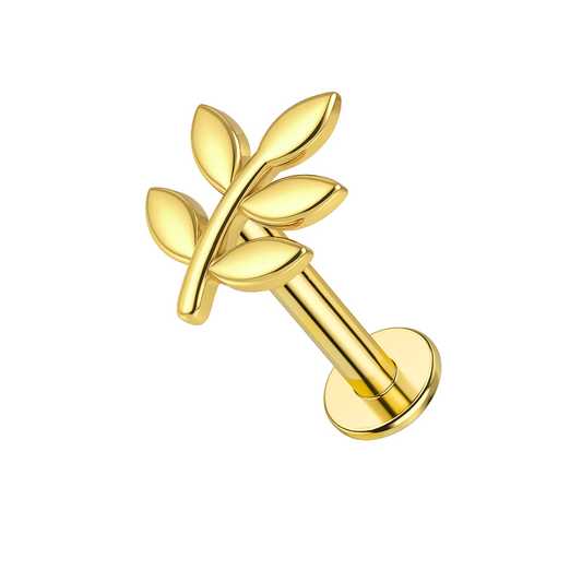 14K Gold Leaves Internally Threaded Screw Fit Stud