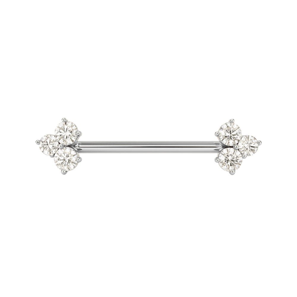 316L Surgical Steel Tri-Jewelled Arrow CZ Nipple Bar Silver