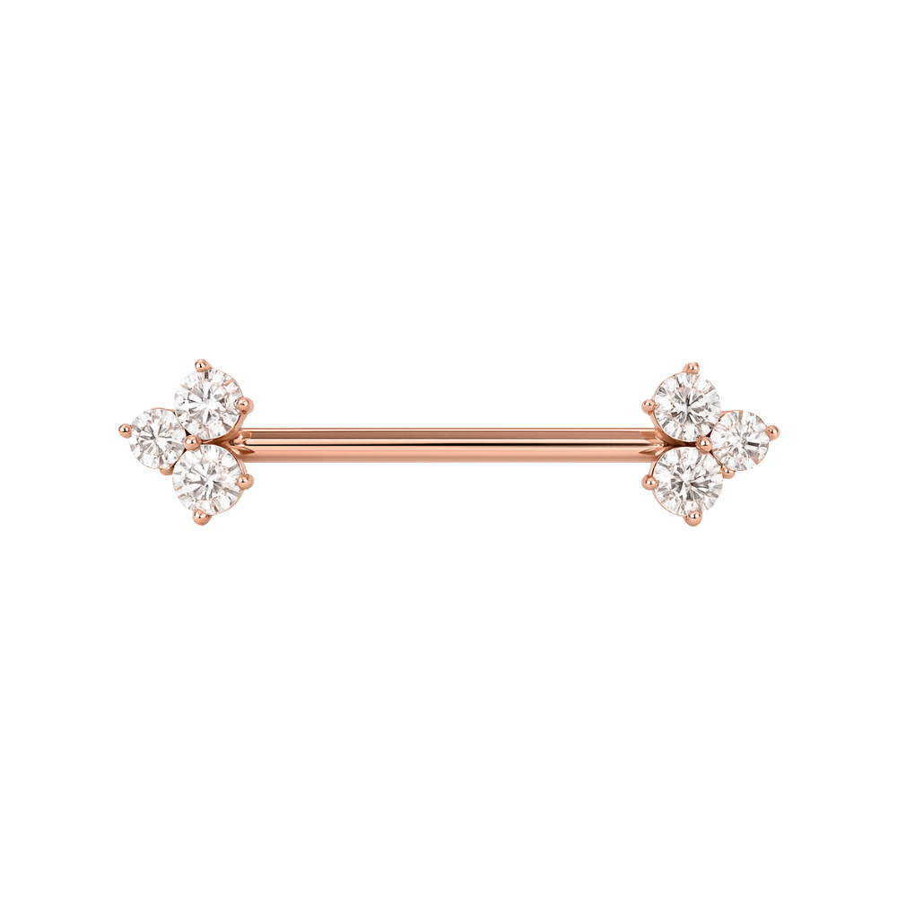 316L Surgical Steel Tri-Jewelled Arrow CZ Nipple Bar Rose Gold