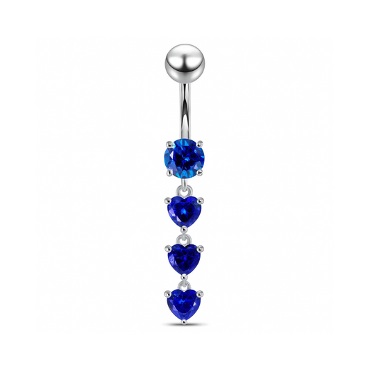 925 Sterling Silver Dangling Jewelled Hearts Navel Ring - Monster Piercing