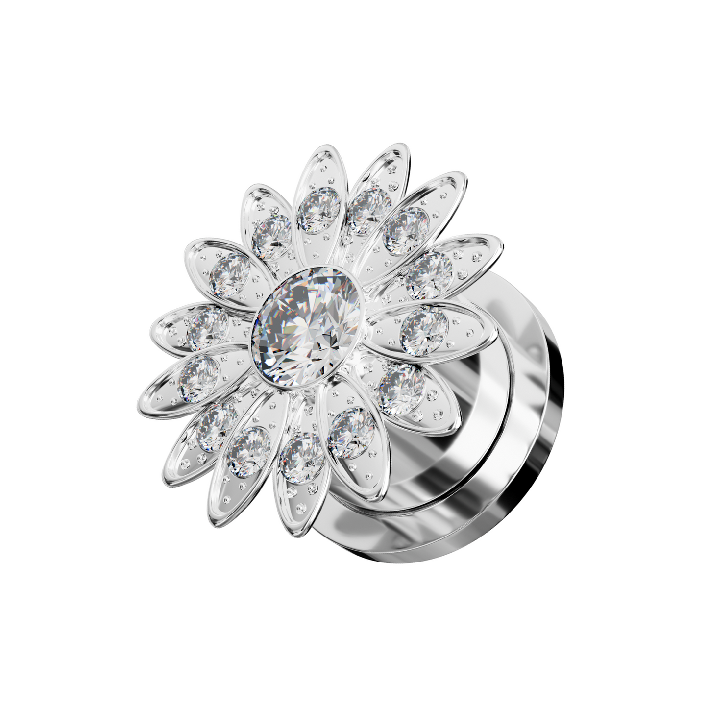 316L Surgical Steel Flower with Micro Jewelled CZ Stone Ear Flesh Tunnel - Monster Piercing