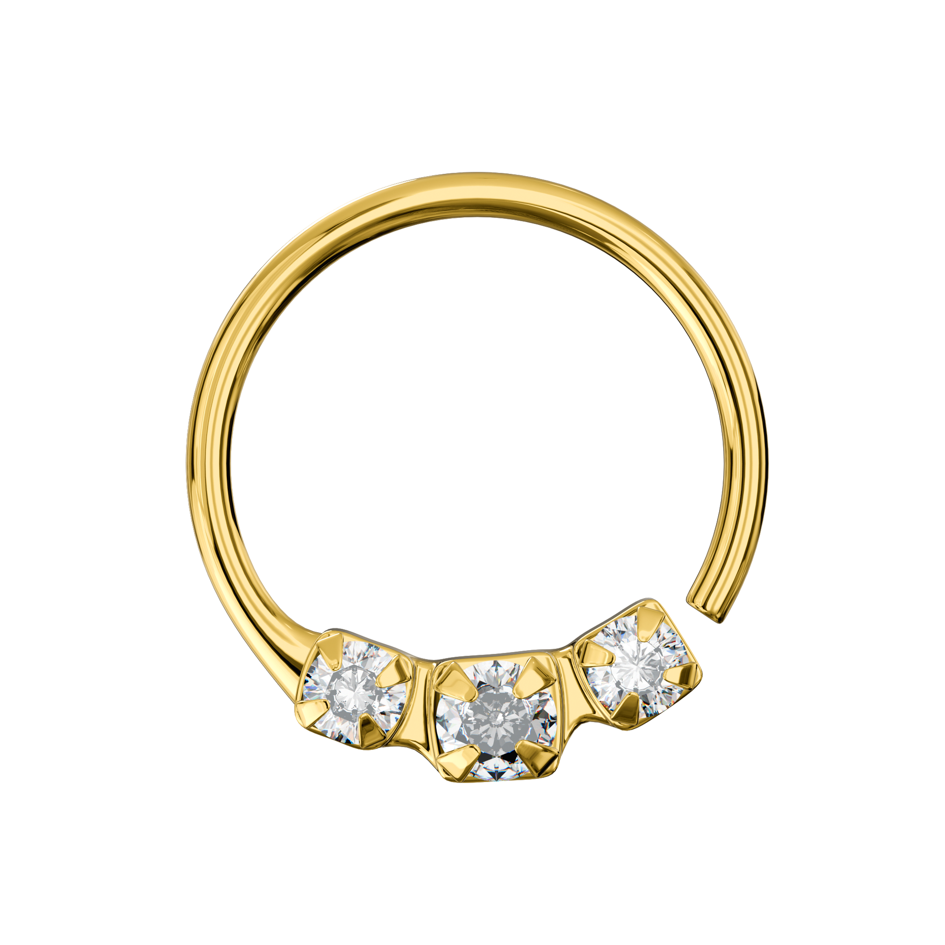 925 Sterling Silver 3 CZ Paved Nose Hoop Ring - Monster Piercing