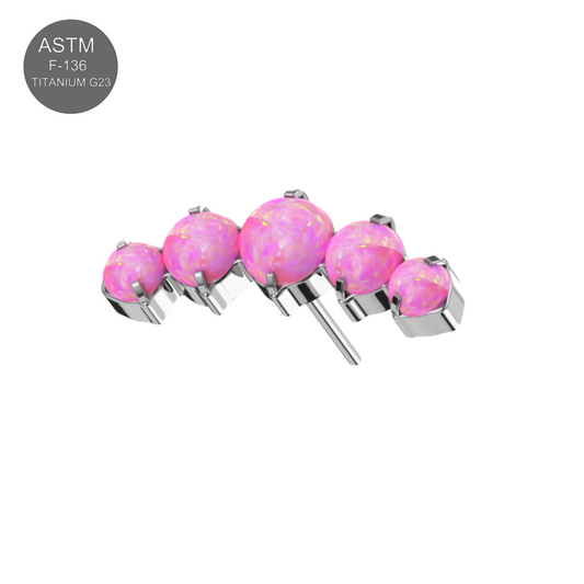 G23 Titanium Five Opal Ball Thread-less Push-Fit Top - Monster Piercing