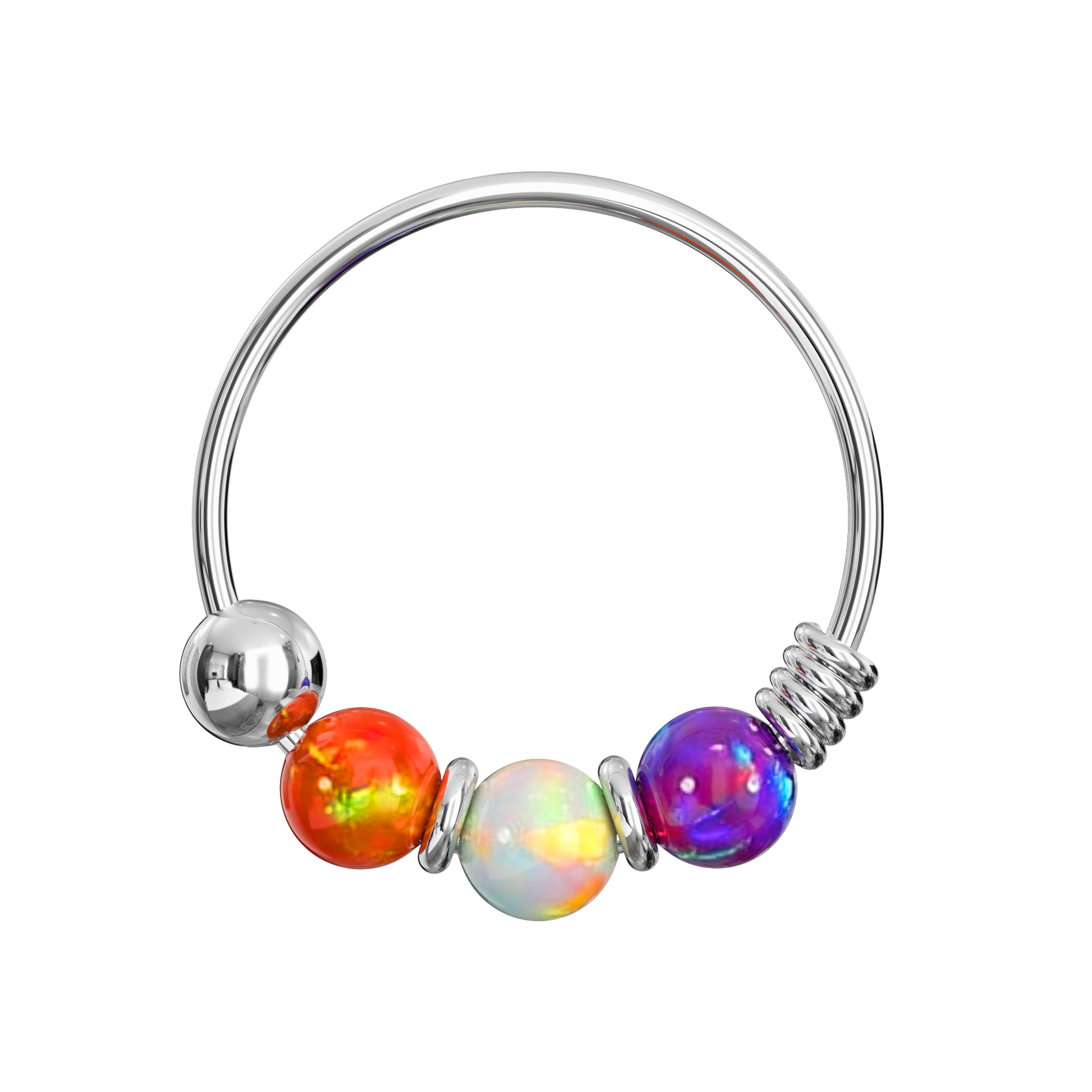 925 Sterling Silver with Opal Beads Hoop Nose Ring - Monster Piercing