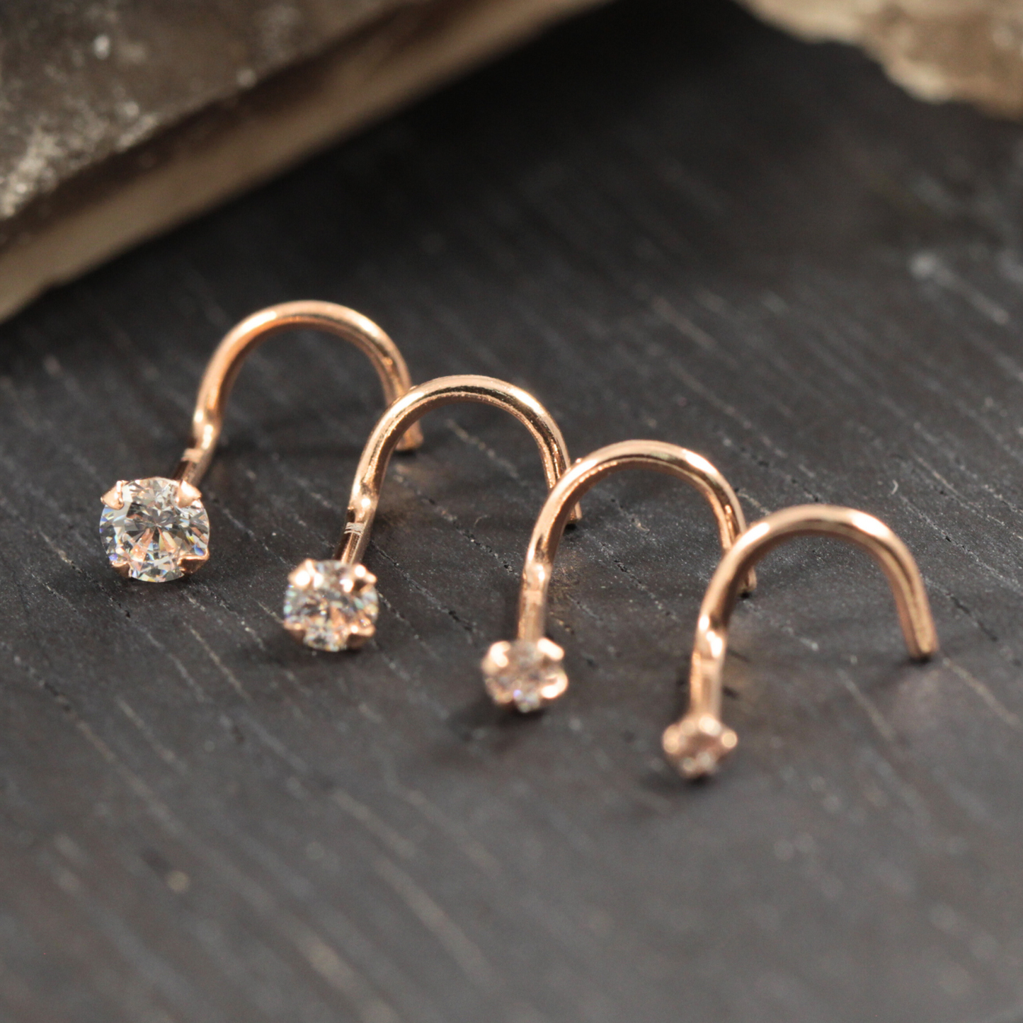 14K Gold Cubic Zirconia Set Nose Screw - Monster Piercing