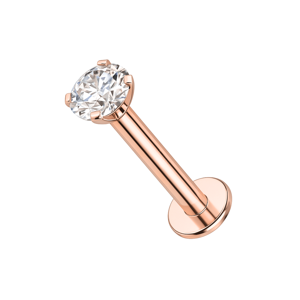 925 Sterling Silver Round CZ Jewelled Internally Threaded top with Round Base Labret