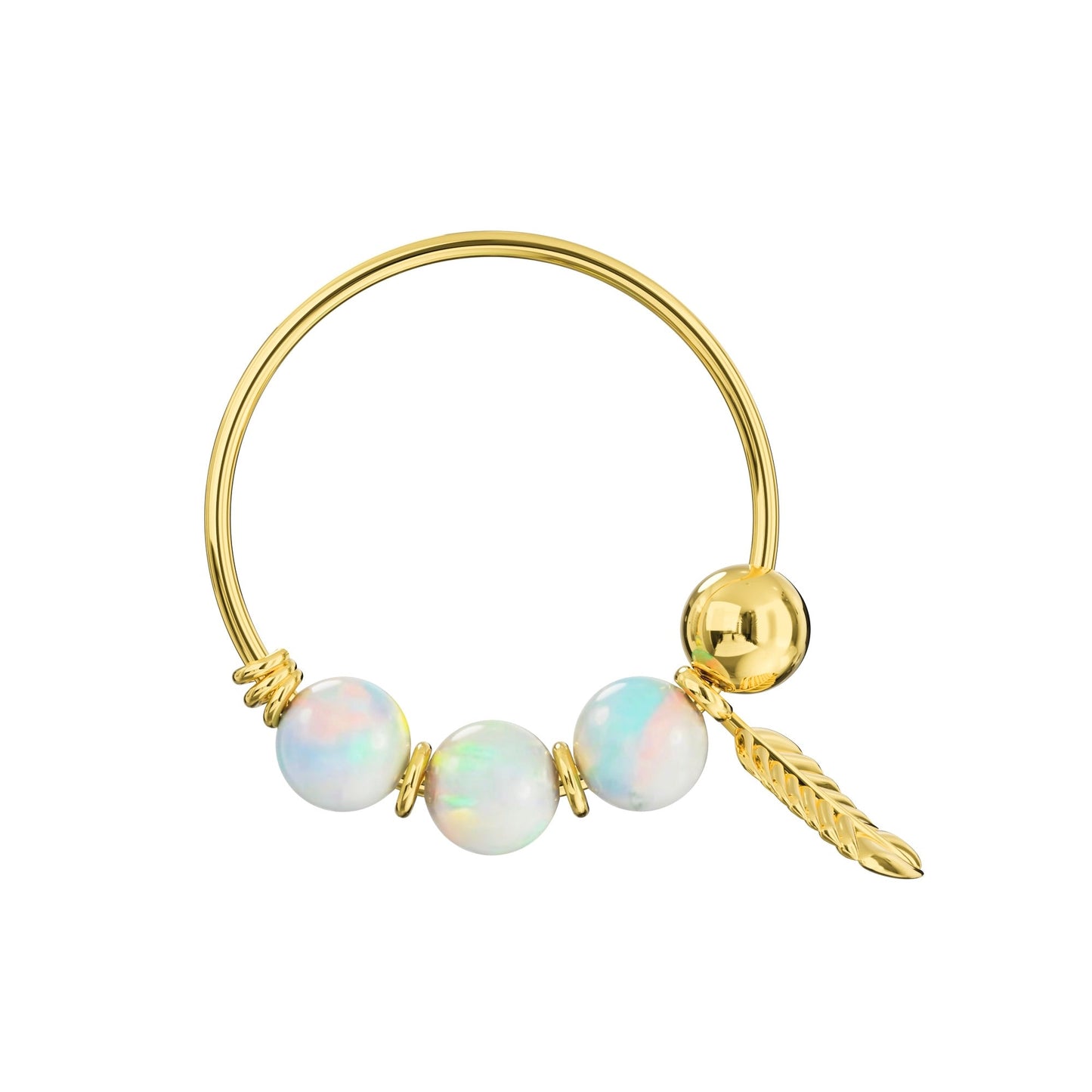 14K Gold Opal Stones & Leaf Hoop Nose Ring - Monster Piercing