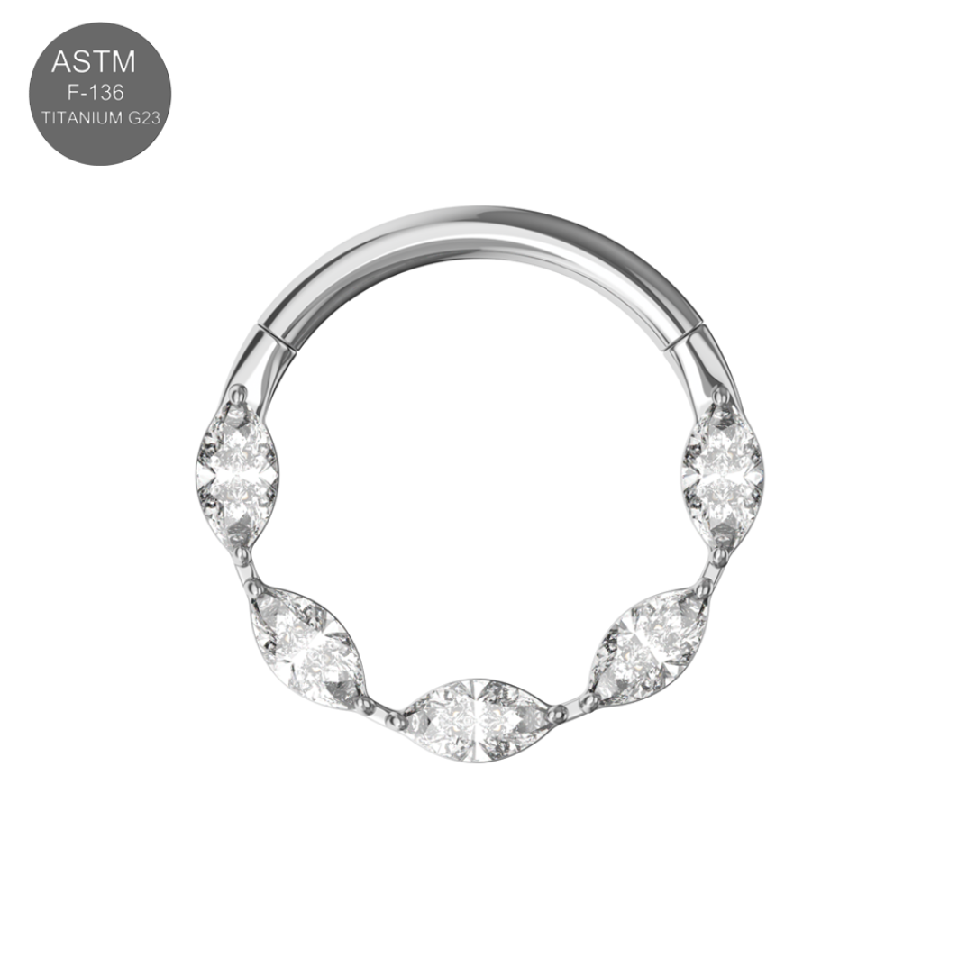 G23 Titanium Cubic Zirconia Marquise Linked Hinged Segment Clicker Ring - Monster Piercing