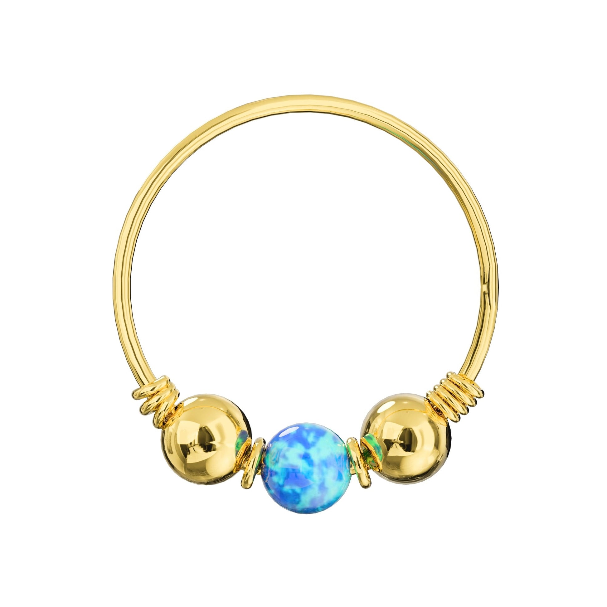 9K Gold Spring Coil end with Opal center Nose Hoop Ring - Monster Piercing