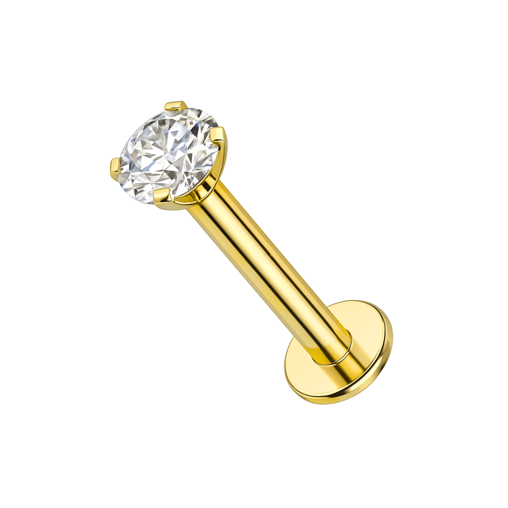 9K Gold Round Cubic Zirconia Top Internally Threaded Stud - Monster Piercing