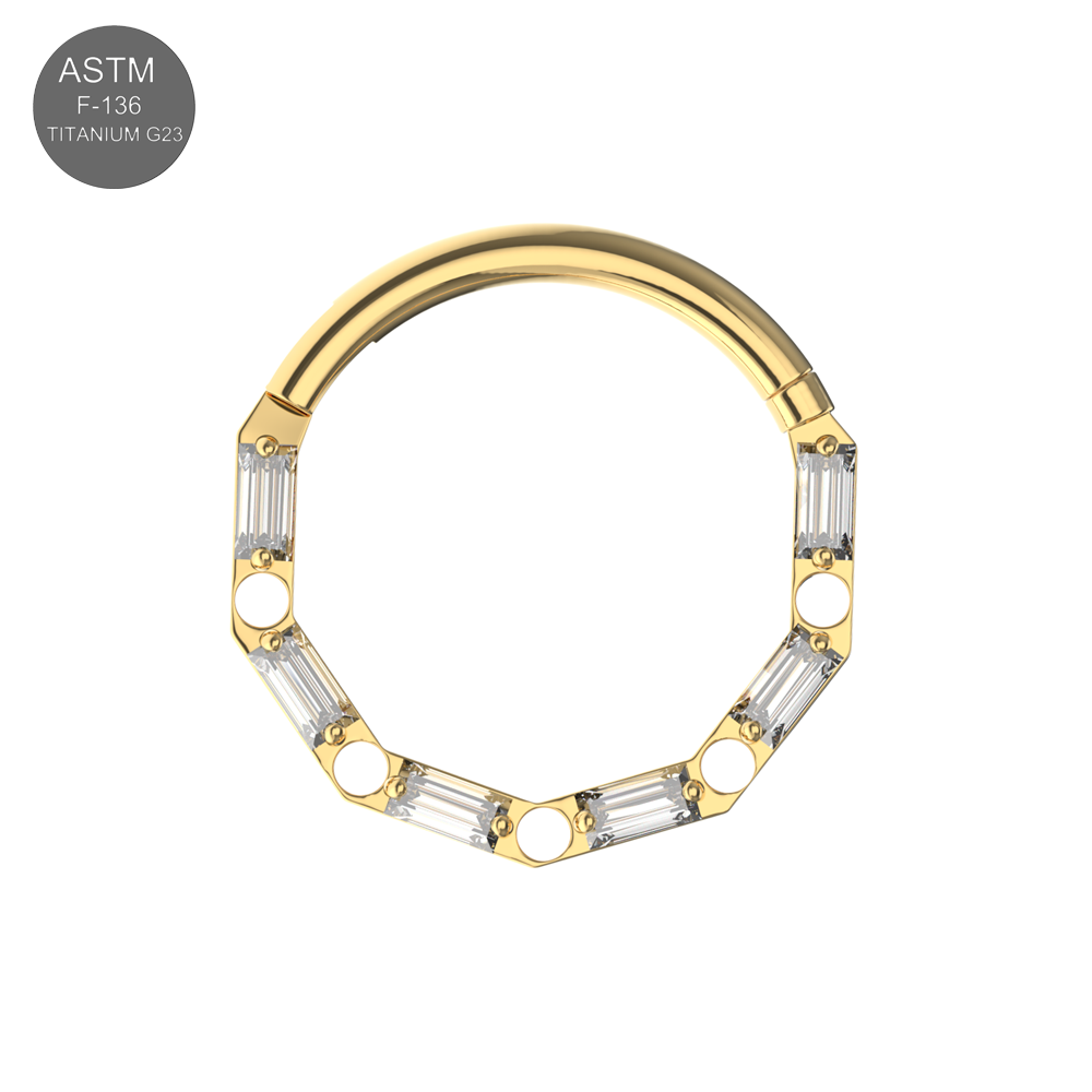 G23 Titanium Cubic Zirconia Baguette Linked Hinged Segment Clicker Ring - Monster Piercing
