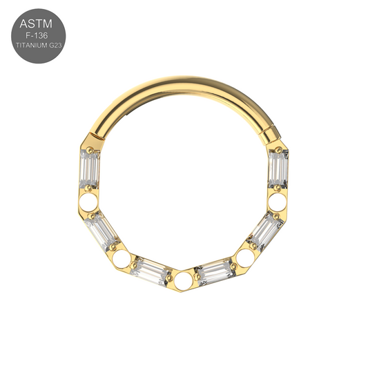 G23 Titanium Cubic Zirconia Baguette Linked Hinged Segment Clicker Ring - Monster Piercing