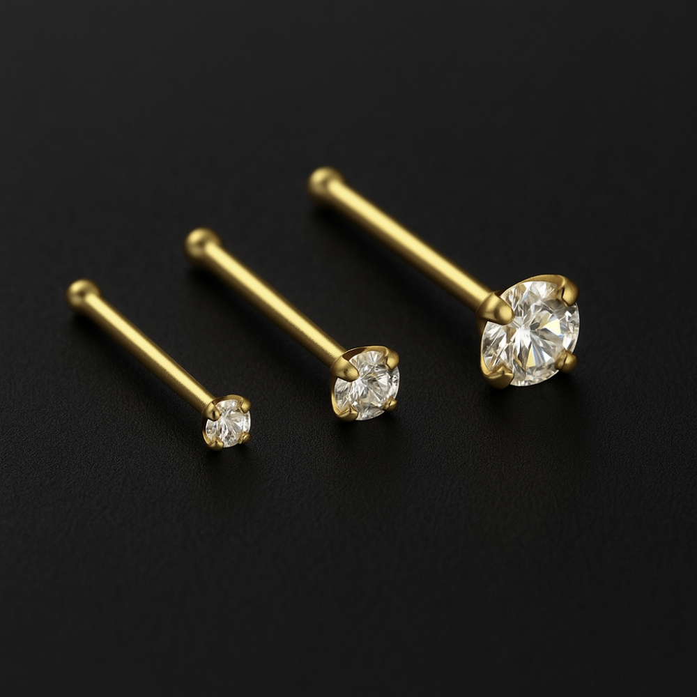 9K Gold Claw-Set Moissanite Nose Stud - Monster Piercing
