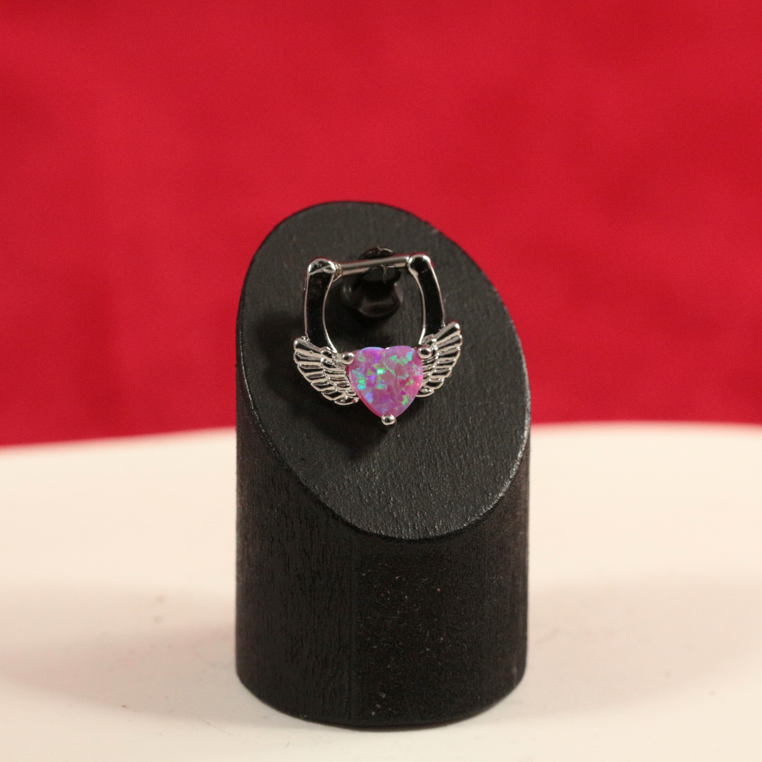 316L Surgical Steel Synthetic Fuchsia Opal Heart Septum Clicker Ring - Monster Piercing