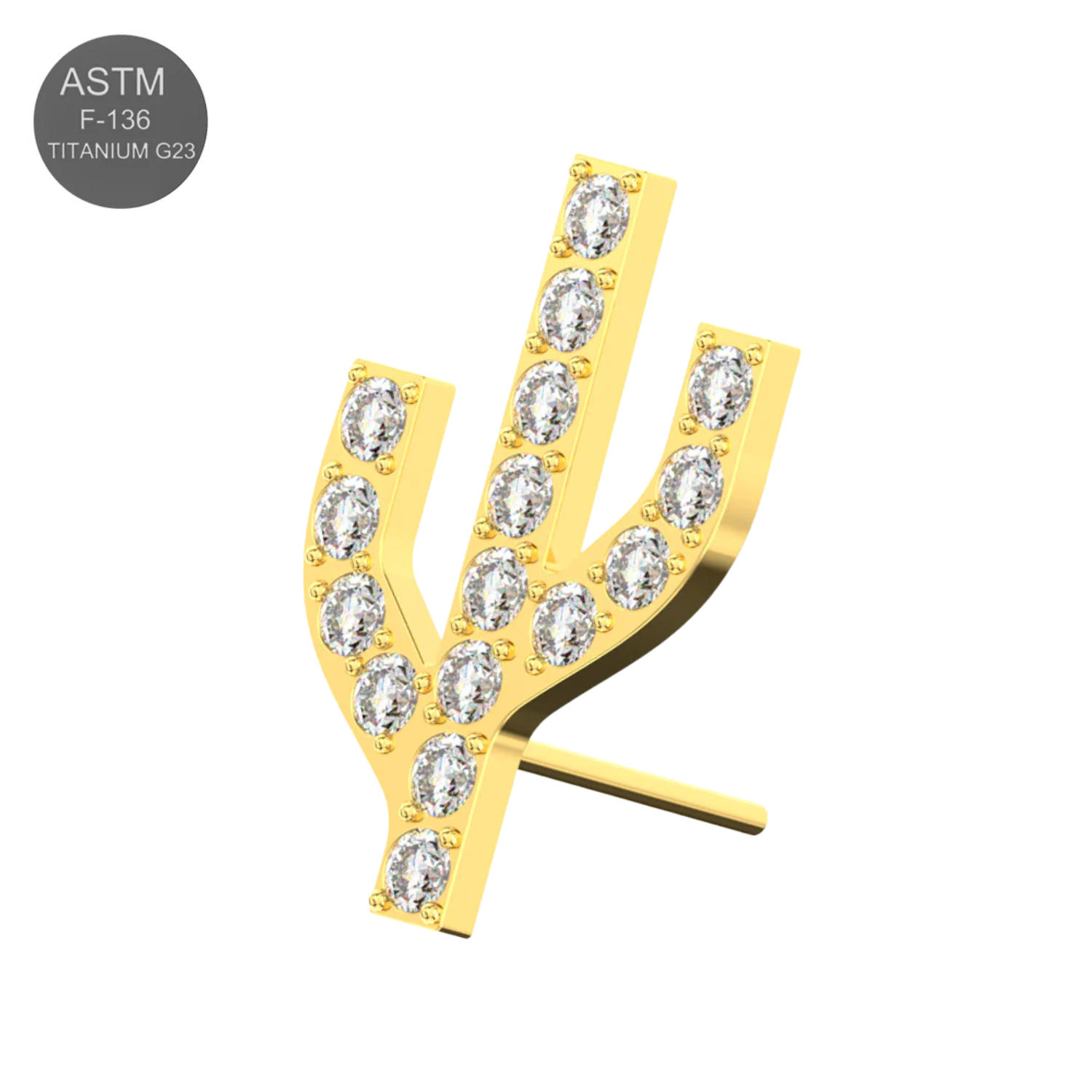 Titanium G23 (Grade 23) CZ Jewelled Cactus Design Thread-less Push-Fit Top - Monster Piercing