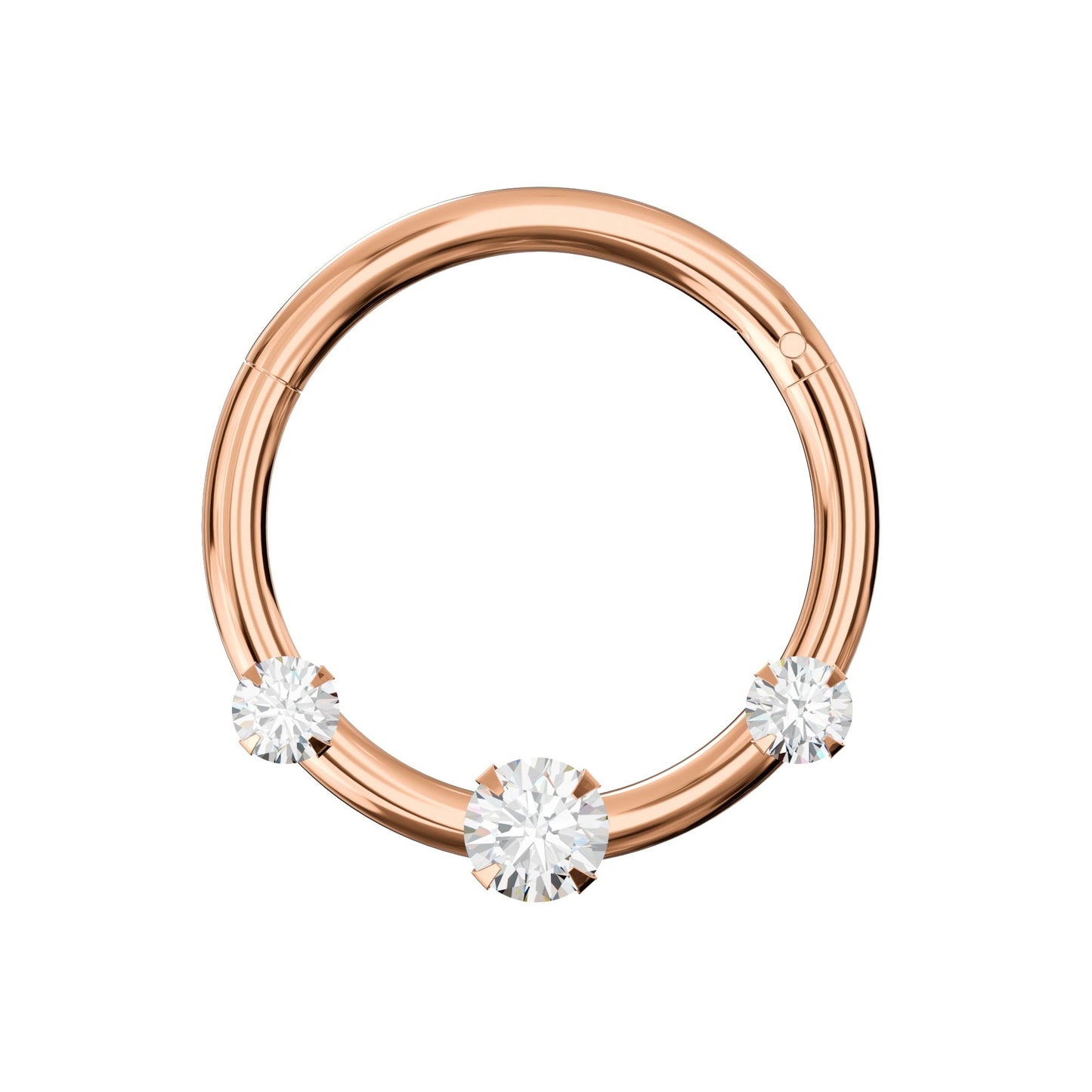 925 Sterling Silver Triple CZ Jewelled Hinged Segment Clicker Ring - Monster Piercing