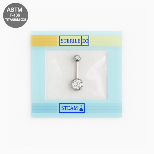 EO Gas Sterilised G23 Titanium Double CZ Jewelled Banana Belly Ring 8mm 10mm 12mm