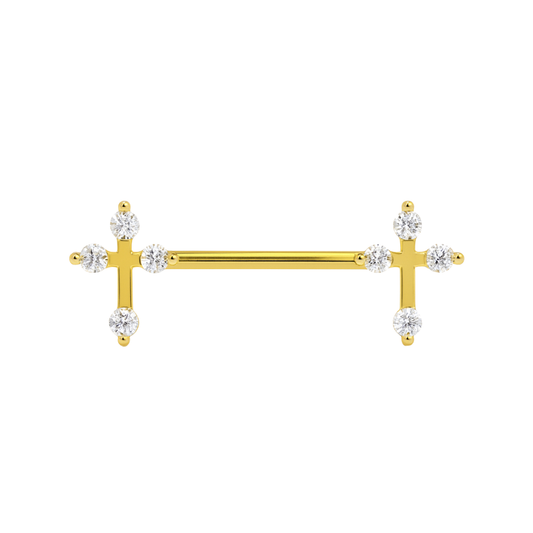 316L Surgical Steel Jewelled Cross Nipple Ring