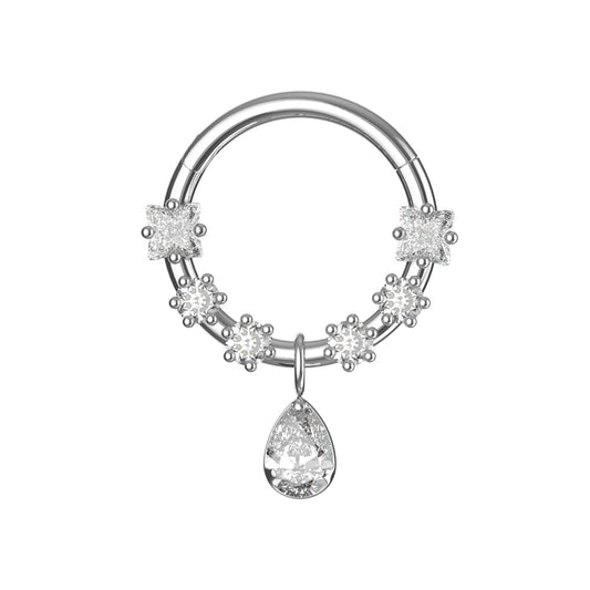 CZ Pear Drop Dangle Clicker in Silver