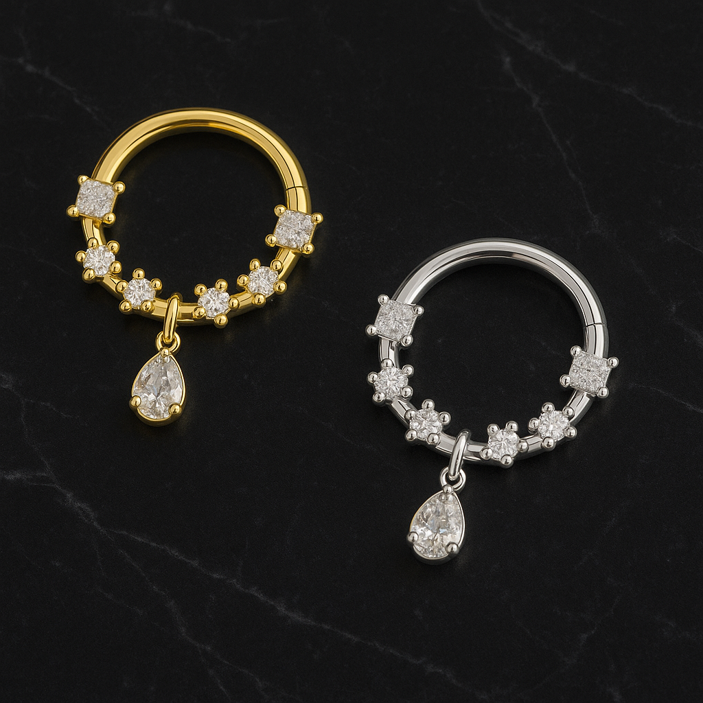 Gold and Silver CZ Pear Drop Dangle Clickers