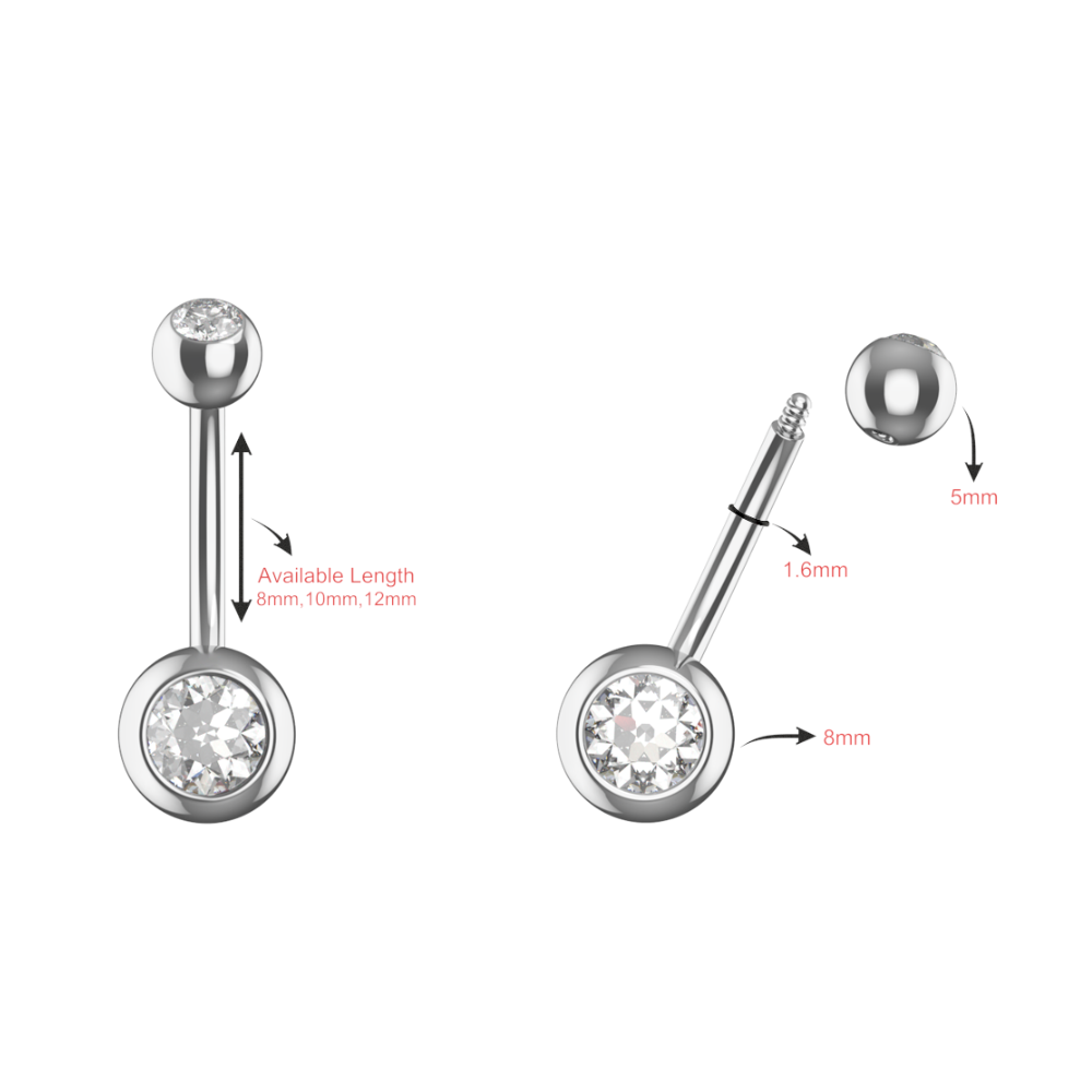 316L Surgical Steel Double CZ Jewelled Banana Belly Ring - Monster Piercing