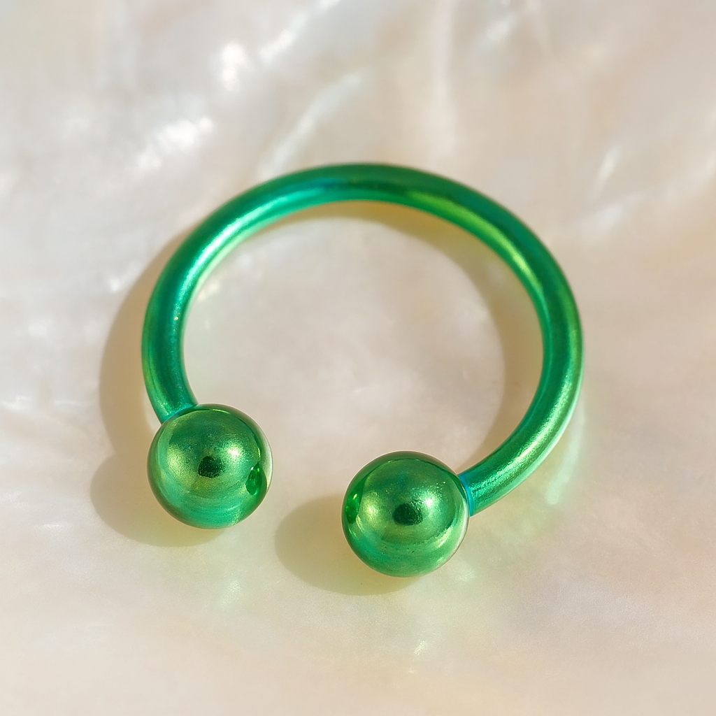 316L Surgical Steel Green Horseshoe CBB with Ball - Monster Piercing