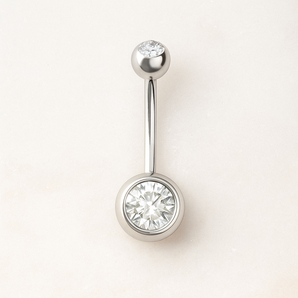 316L Surgical Steel Double CZ Jewelled Banana Belly Ring - Monster Piercing