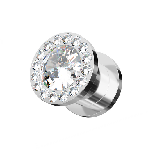 316L Surgical Steel AAA Stone Multi Jewelled Screw Fit Flesh Tunnel