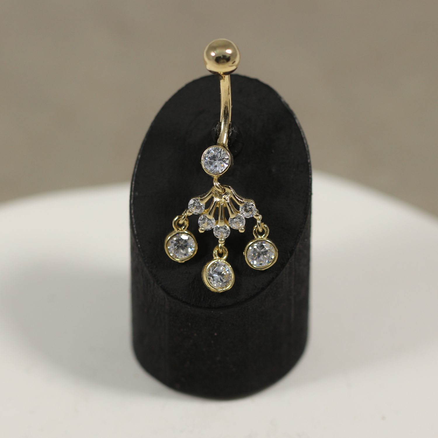 14K Solid Gold Studded Trio Dangling Belly Ring - Monster Piercing