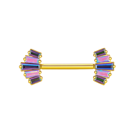 G23 Titanium CZ & Opal Jewelled Baguette Threadless Nipple Bar
