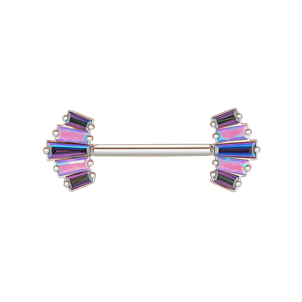 G23 Titanium CZ & Opal Jewelled Baguette Threadless Nipple Bar