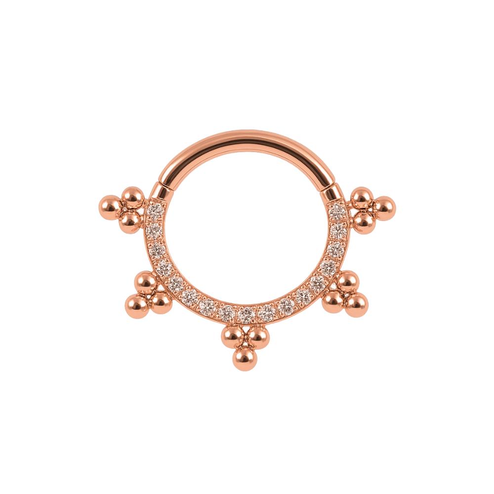 316L Surgical Steel Multi Crystals Jewelled with Trinity Tribal Dots Hinged Segment Clicker Ring - Monster Piercing