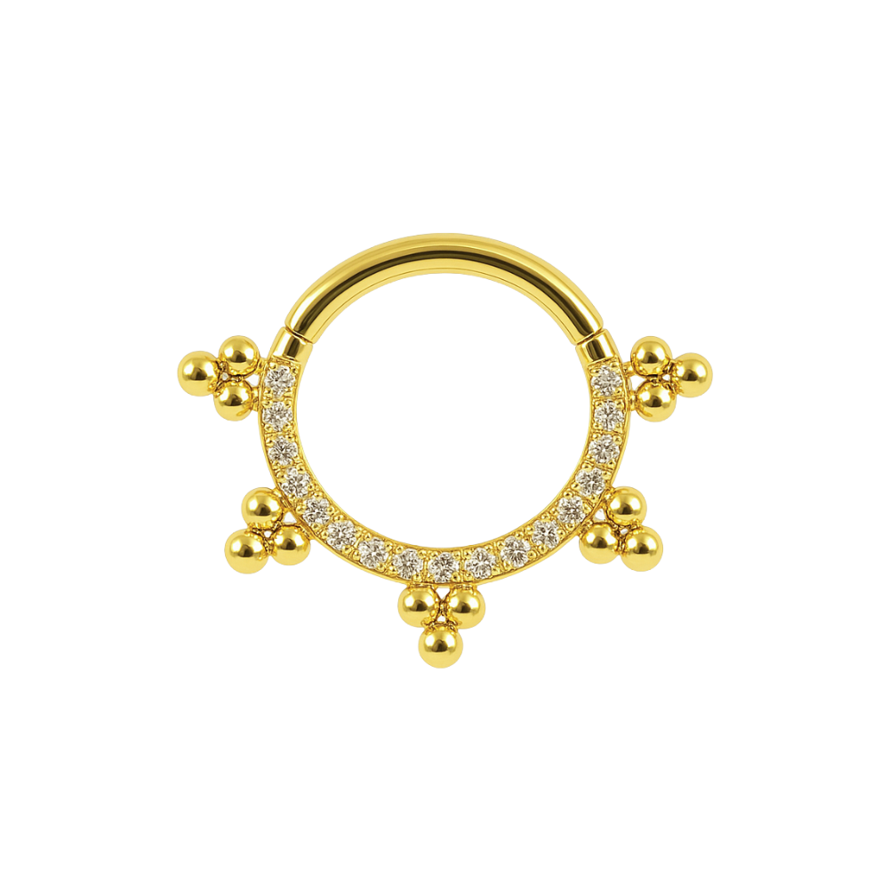 316L Surgical Steel Multi Crystals Jewelled with Trinity Tribal Dots Hinged Segment Clicker Ring - Monster Piercing