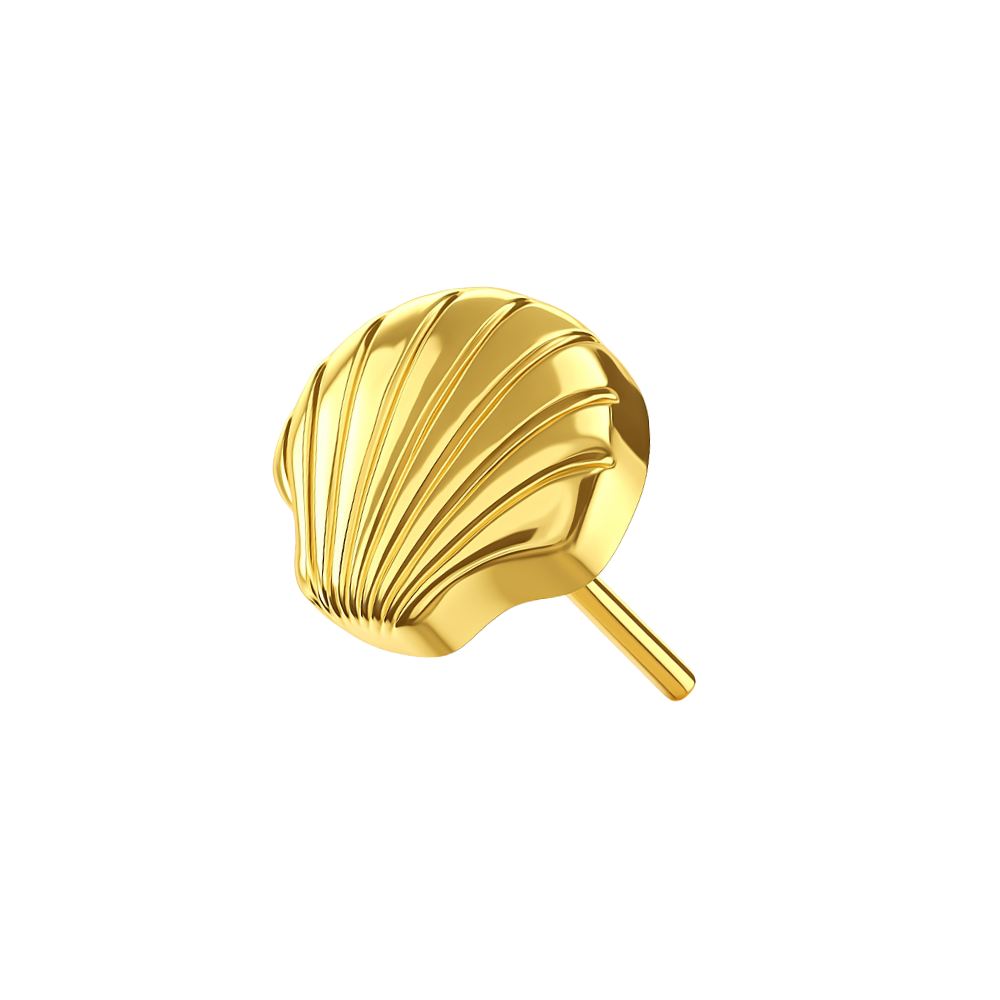 Luxury Seashell Elegance Threadless Top in Premium Titanium, gold finish. Hypoallergenic G23 titanium body jewelry for cartilage or helix piercings.