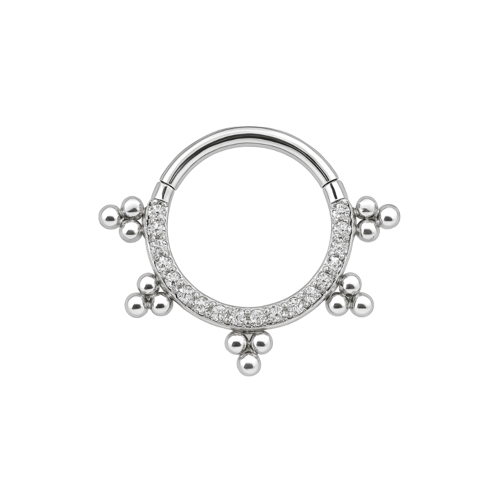 316L Surgical Steel Multi Crystals Jewelled with Trinity Tribal Dots Hinged Segment Clicker Ring - Monster Piercing