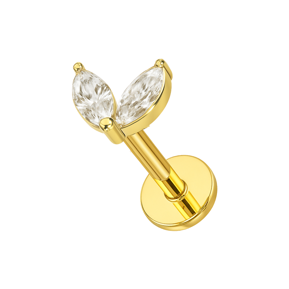 316L Surgical Steel Double Marquise CZ Jewelled Internally Threaded Flatback Stud