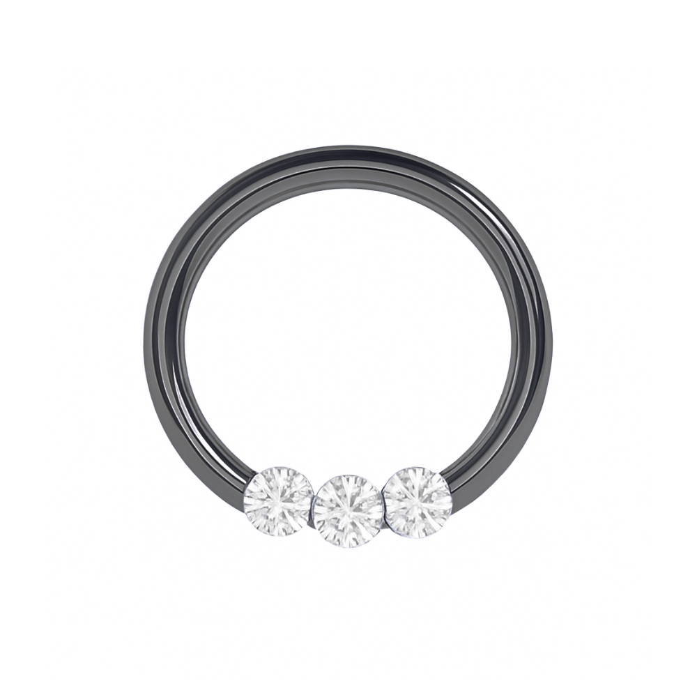 316L Surgical Steel Triple CZ Jewelled Classic Segment Clicker Ring - Monster Piercing