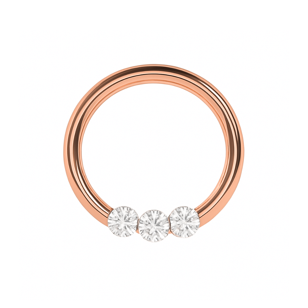 316L Surgical Steel Triple CZ Jewelled Classic Segment Clicker Ring - Monster Piercing