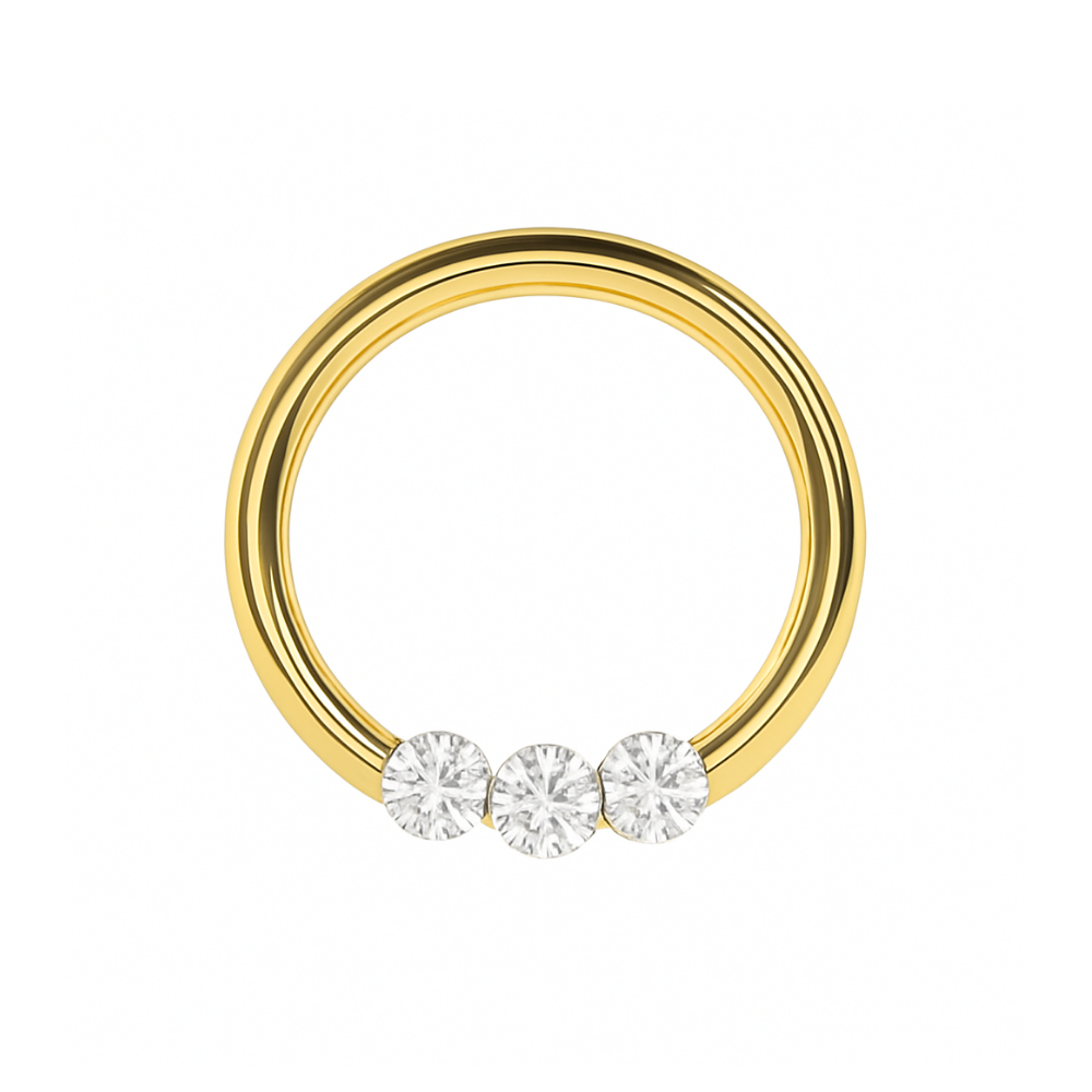 316L Surgical Steel Triple CZ Jewelled Classic Segment Clicker Ring - Monster Piercing
