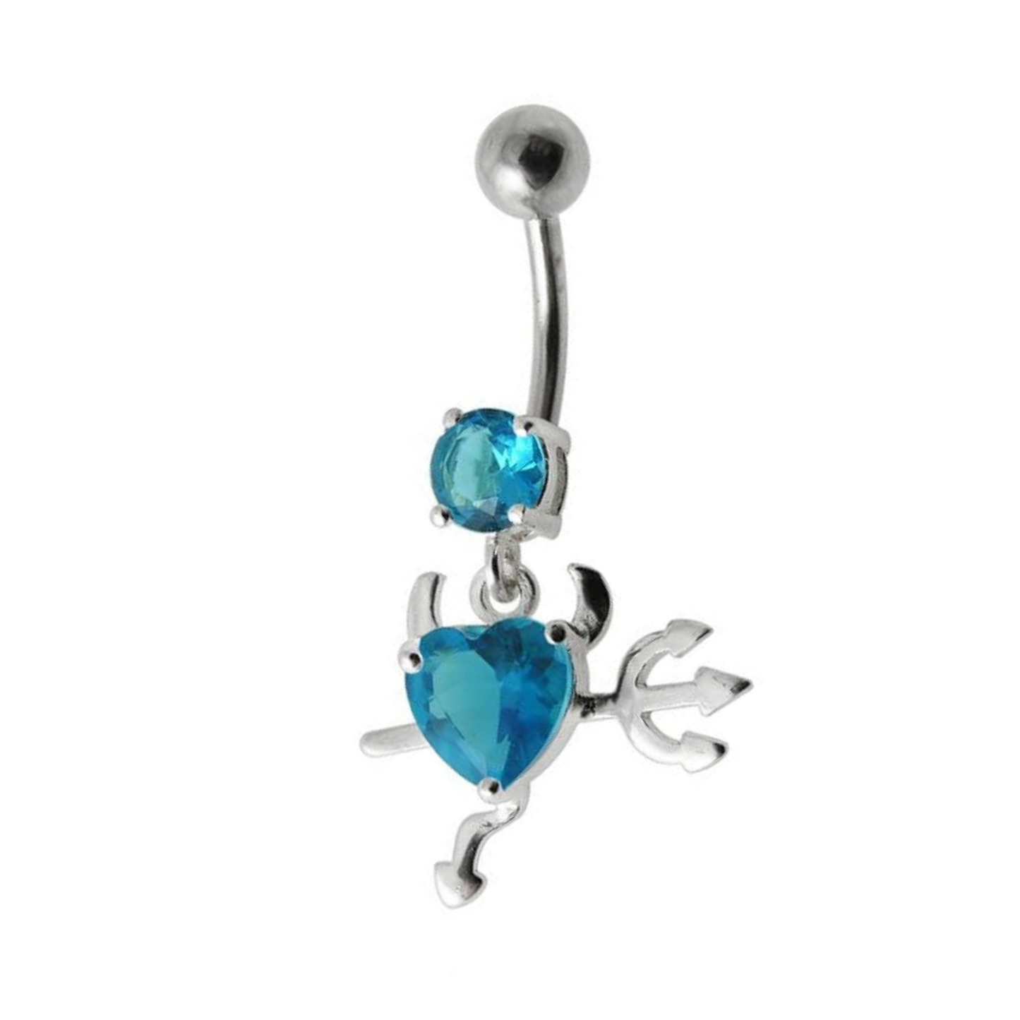 925 Sterling Silver Jewelled Devil heart Dangling Belly Ring - Monster Piercing