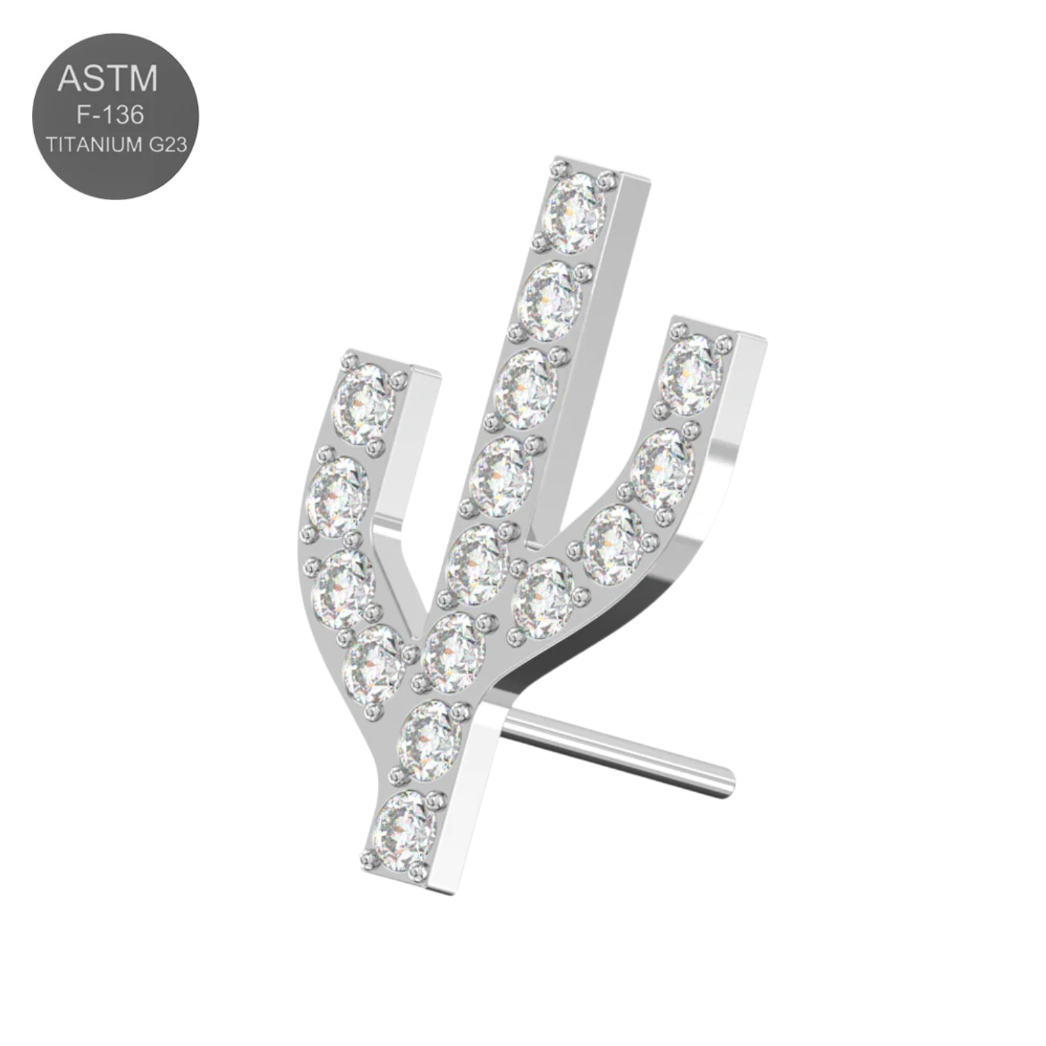 Titanium G23 (Grade 23) CZ Jewelled Cactus Design Thread-less Push-Fit Top - Monster Piercing