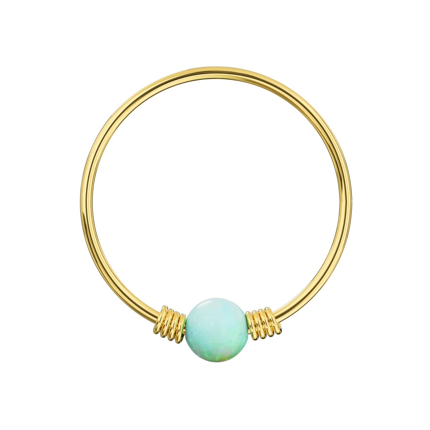 14K Yellow Gold Spring Coil-End with Opal Stone Hoop - Monster Piercing